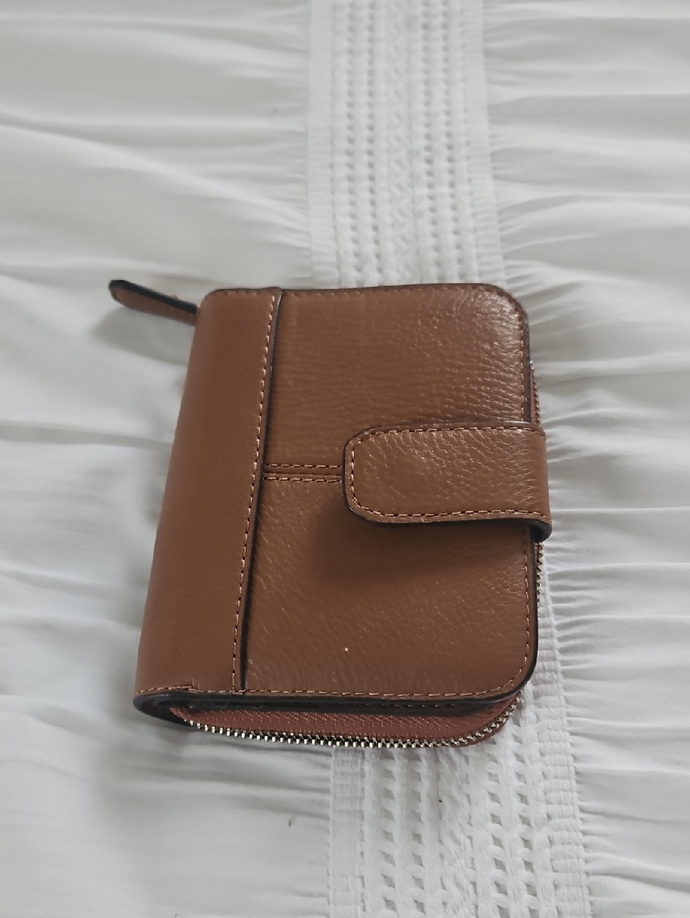 Coach Compact Brown Leather Zip Wallet